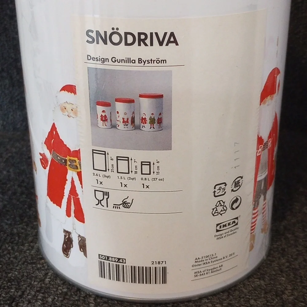 NEW Ikea Snodriva Vintage Metal Round Canister Set, Santa, Christmas Holiday